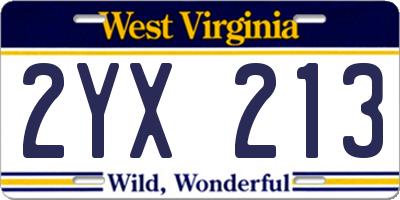 WV license plate 2YX213