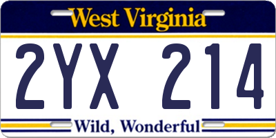 WV license plate 2YX214