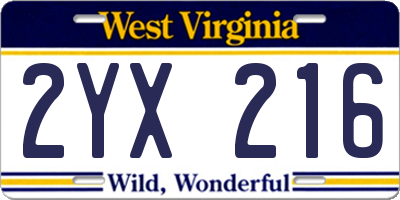 WV license plate 2YX216