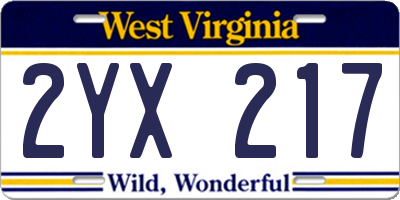 WV license plate 2YX217