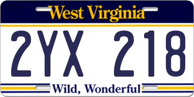 WV license plate 2YX218