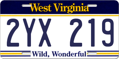 WV license plate 2YX219