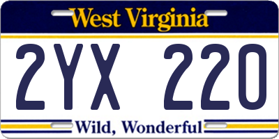 WV license plate 2YX220