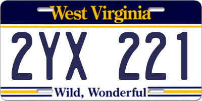 WV license plate 2YX221