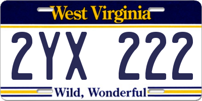 WV license plate 2YX222
