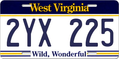 WV license plate 2YX225