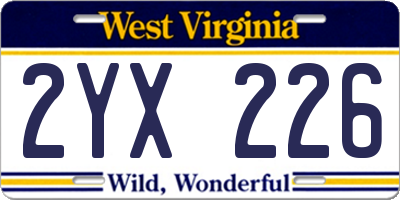 WV license plate 2YX226