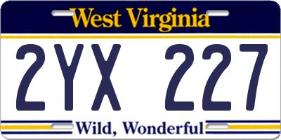 WV license plate 2YX227