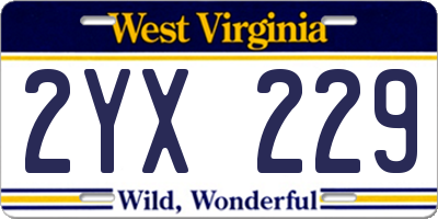 WV license plate 2YX229