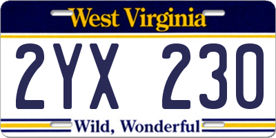 WV license plate 2YX230
