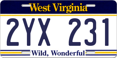 WV license plate 2YX231