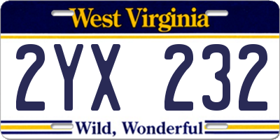WV license plate 2YX232