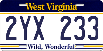 WV license plate 2YX233