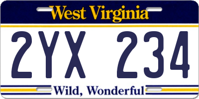 WV license plate 2YX234