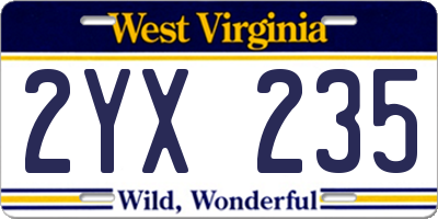 WV license plate 2YX235