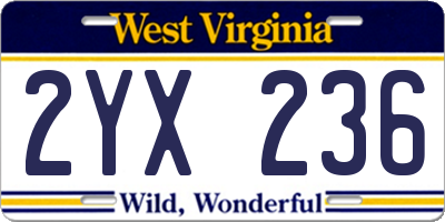 WV license plate 2YX236