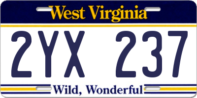 WV license plate 2YX237