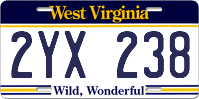 WV license plate 2YX238