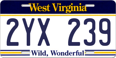 WV license plate 2YX239