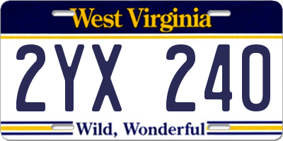 WV license plate 2YX240