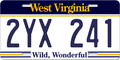 WV license plate 2YX241