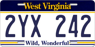 WV license plate 2YX242