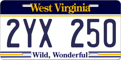WV license plate 2YX250