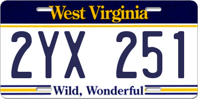 WV license plate 2YX251