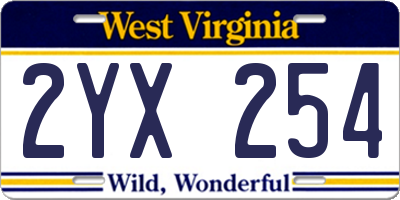 WV license plate 2YX254