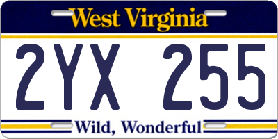 WV license plate 2YX255