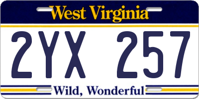 WV license plate 2YX257