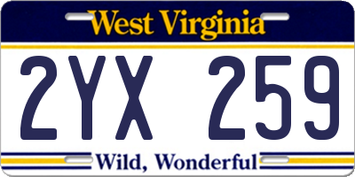 WV license plate 2YX259