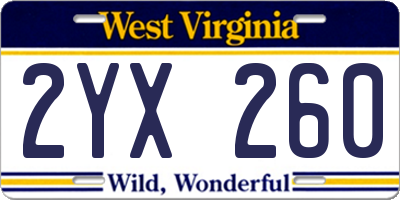 WV license plate 2YX260