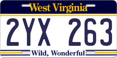 WV license plate 2YX263