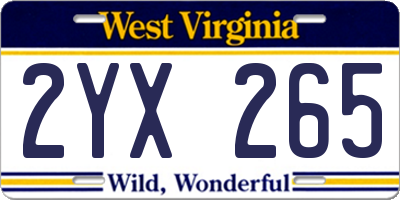 WV license plate 2YX265