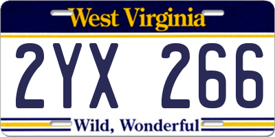 WV license plate 2YX266