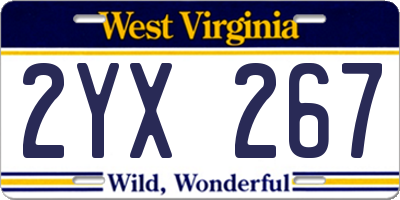 WV license plate 2YX267