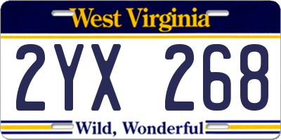 WV license plate 2YX268