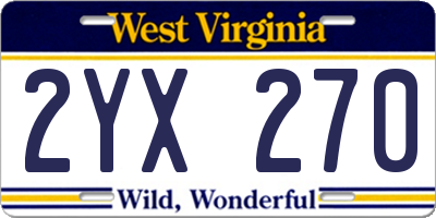 WV license plate 2YX270