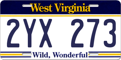 WV license plate 2YX273