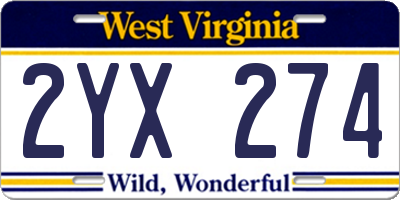 WV license plate 2YX274