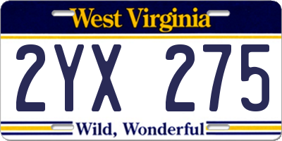 WV license plate 2YX275