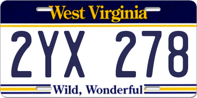WV license plate 2YX278