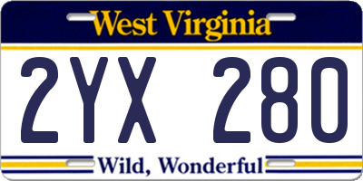 WV license plate 2YX280