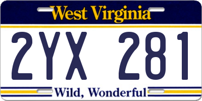WV license plate 2YX281