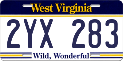 WV license plate 2YX283