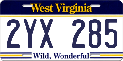 WV license plate 2YX285