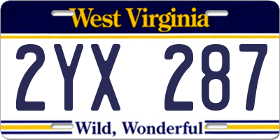 WV license plate 2YX287