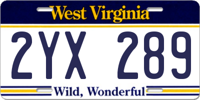 WV license plate 2YX289