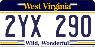 WV license plate 2YX290